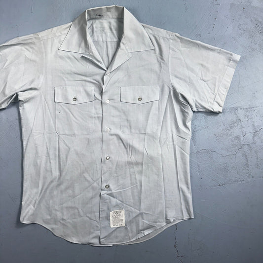 1973 US Army Vietnam War Men Blue Button Long Sleeve Shirt 16 DSA-100 1970s 70s