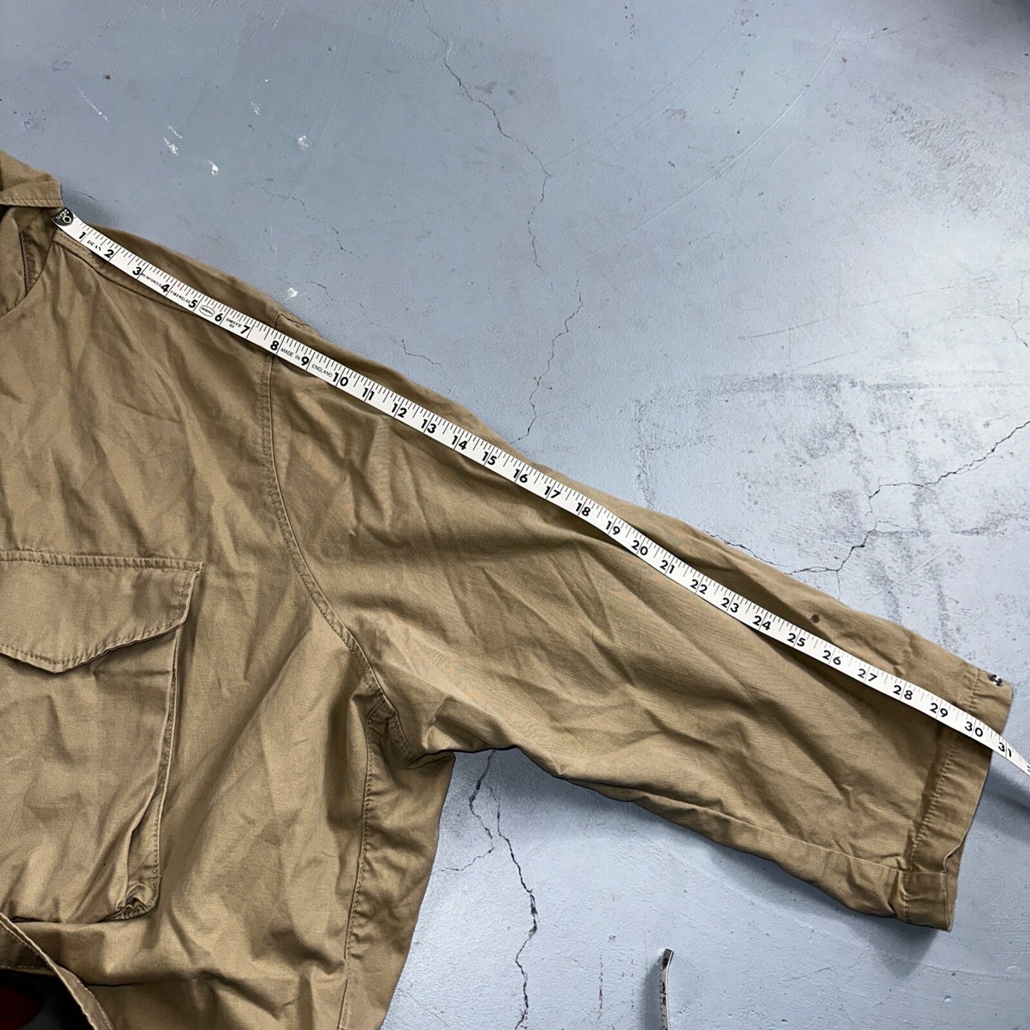 H&M Women’s Boxy Twill Jacket Beige Size XL Military Vintage Crop Style Stained