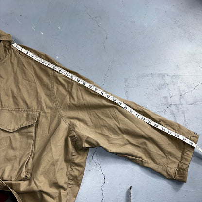 H&M Women’s Boxy Twill Jacket Beige Size XL Military Vintage Crop Style Stained