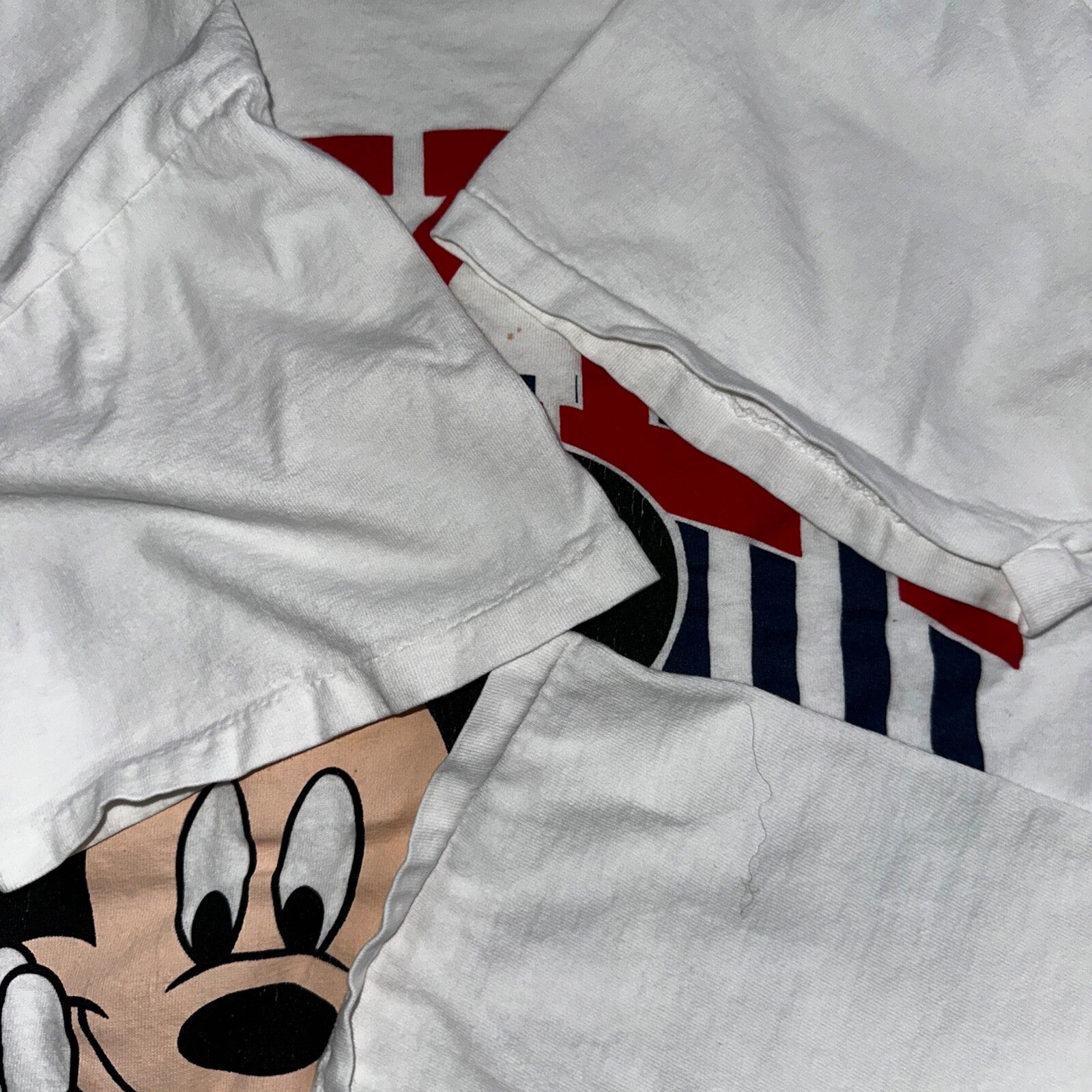Disney Mickey Mouse Single Stitch Striped VTG T Shirt White 90s Happy Cute