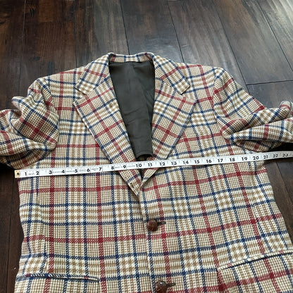 1960s 1970s Tan Pinstripe VTG Suit Jacket Sportcoat 40 Wool Checker Rockabilly