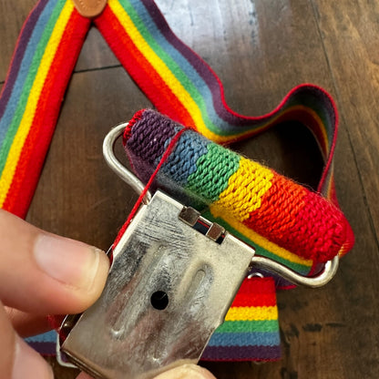 Vintage Rainbow Clip Suspenders Mindy Clown 2” Wide Elastic 70s 80s Pride