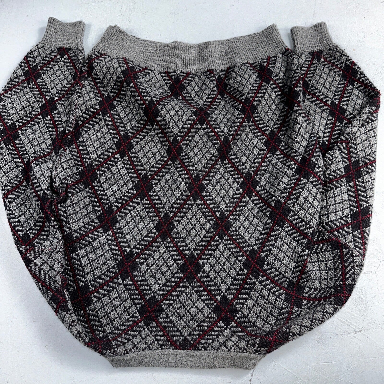 Jantzen VTG Sweater Abstract Cardigan Grandpa Argyle Knit Mens Large V Neck