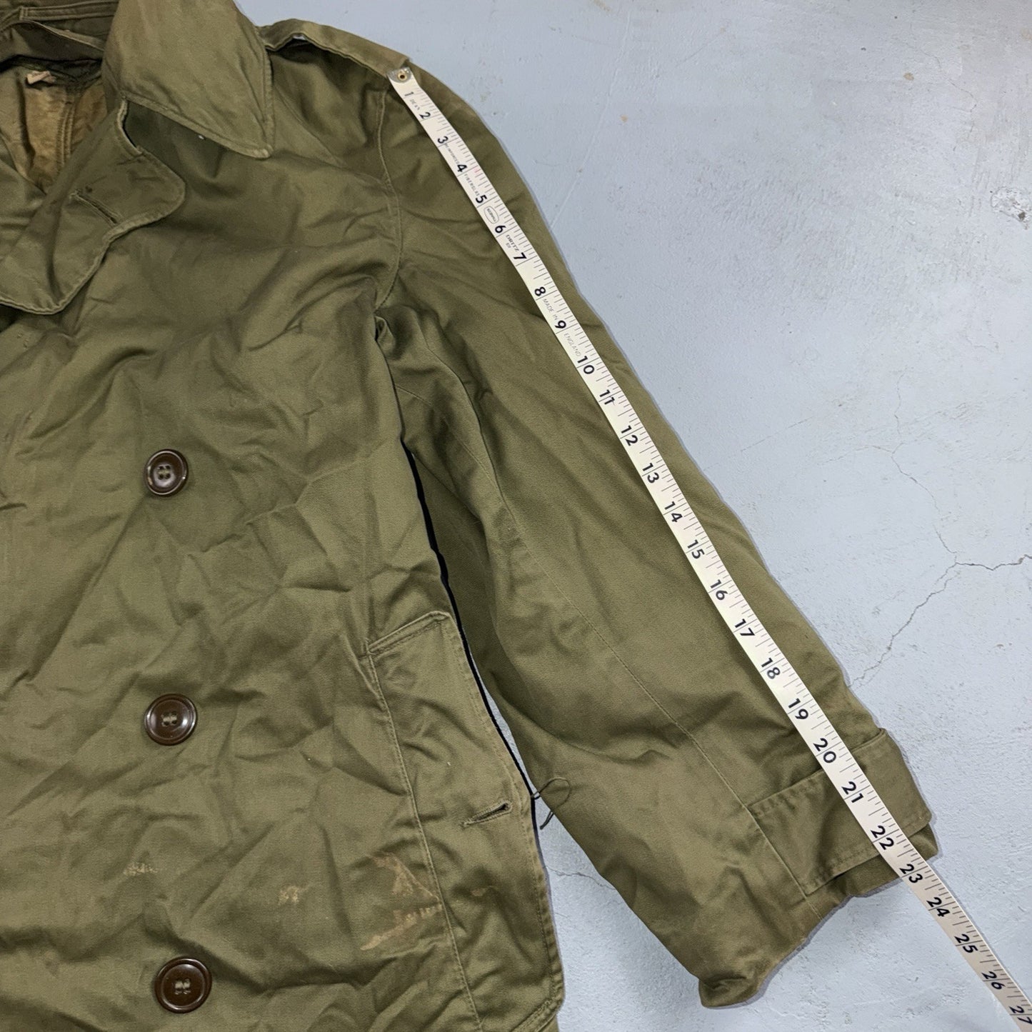 1950 US Army OD-7 Overcoat Cotton No Liner Korean War Trench Coat Belted OG 107