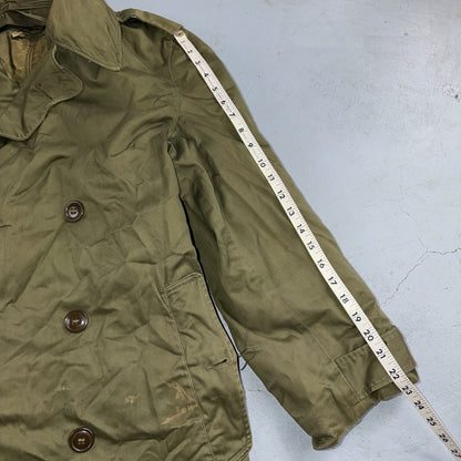 1950 US Army OD-7 Overcoat Cotton No Liner Korean War Trench Coat Belted OG 107