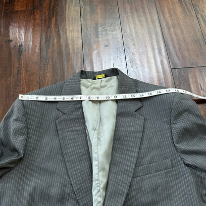 Vtg USA Eagles Pinstripe Mens Gray Wool 3 Pc Suit 42 Vest 33x30 1980s Vest