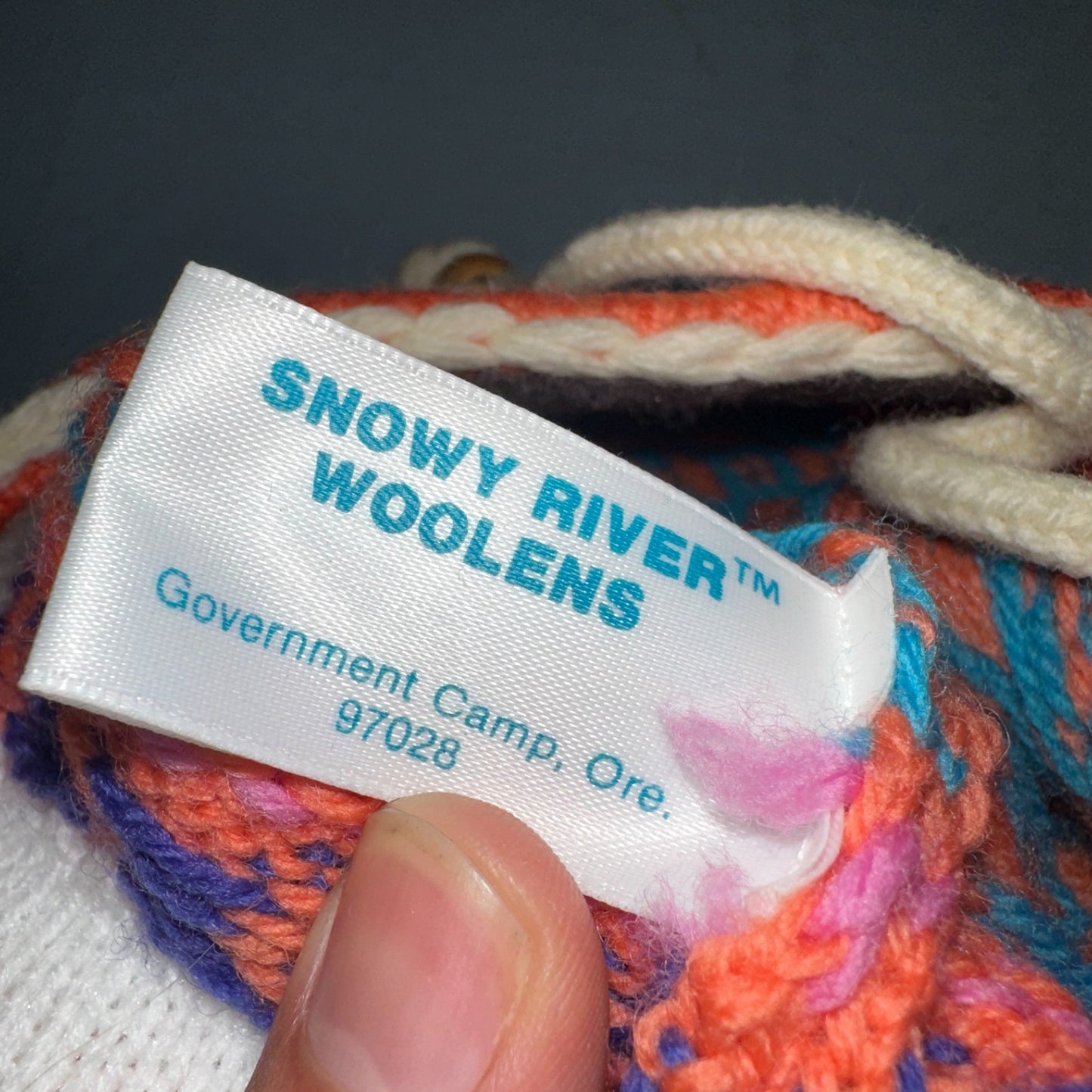 Vintage Snowy River Woolens Earflap Hat Orange Knit Ski Beanie USA Made Peach