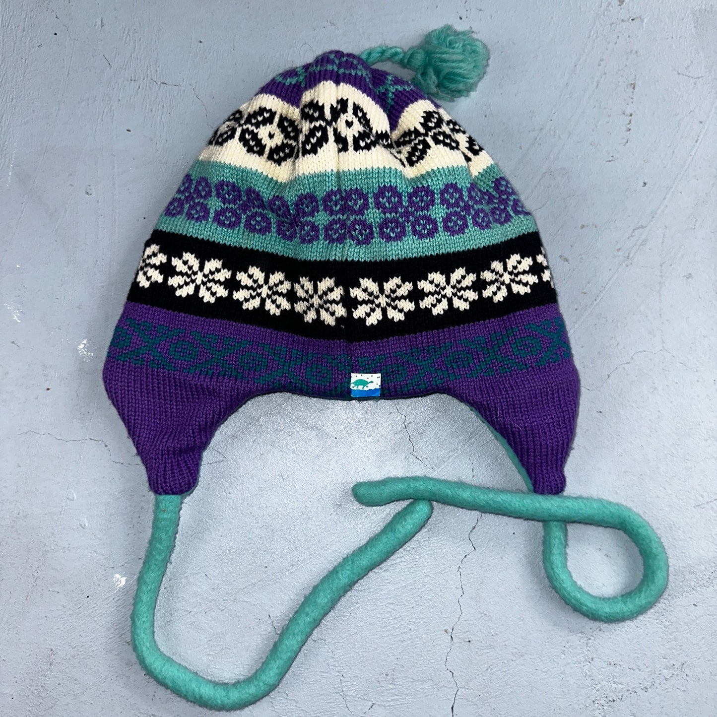 Vintage Turtle Fur Winter Beanie Hat Made in USA Wool Lined Snowflake Earflap