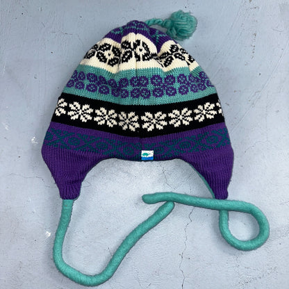Vintage Turtle Fur Winter Beanie Hat Made in USA Wool Lined Snowflake Earflap