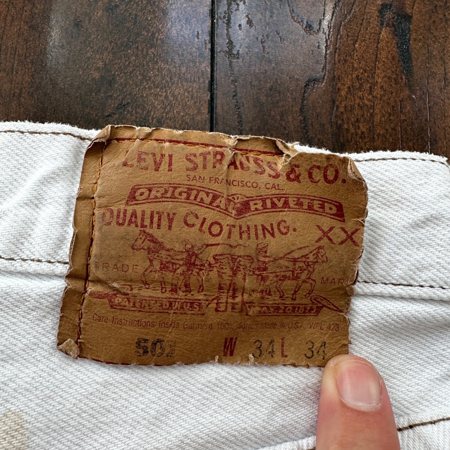 Vintage 90s Levis 501 USA 34x34 Tag Jeans 80s White Bleach Wash Act Worn 31x30