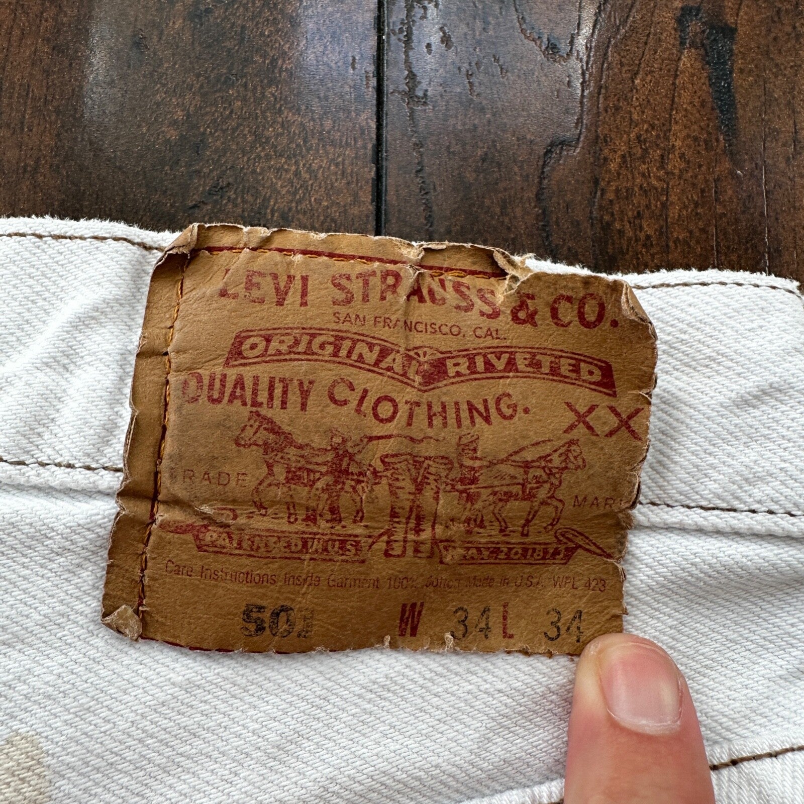 Vintage 90s Levis 501 USA 34x34 Tag Jeans 80s White Bleach Wash Act Worn 31x30