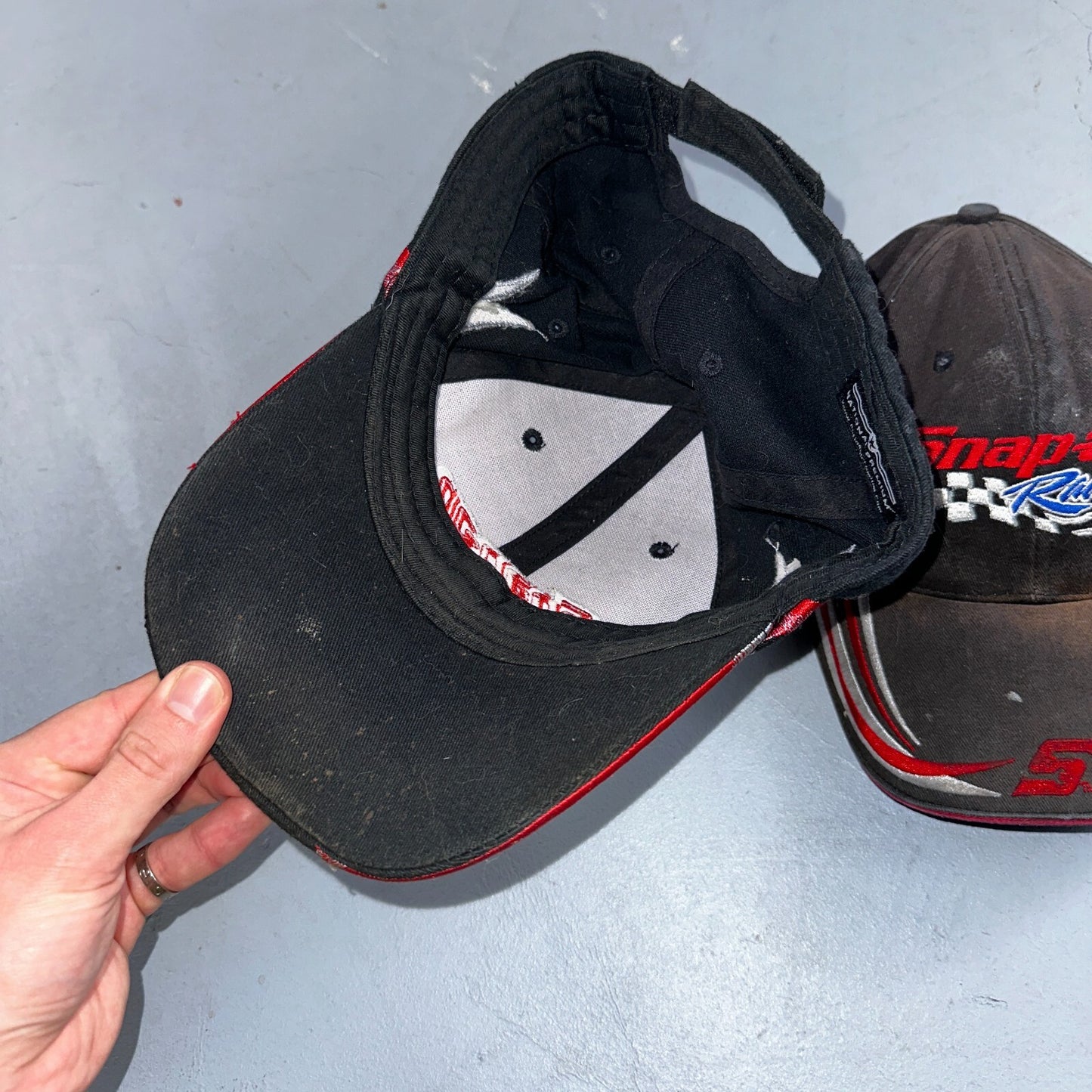 Snap On Racing Lot of 2 VTG Hat Cap Snapback Black Flames Y2K Dirty Cool Cars