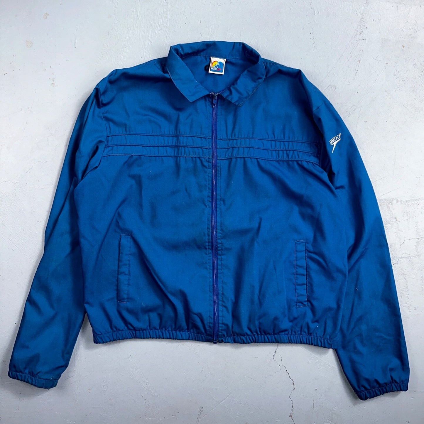 Speedo Blue Vintage Full Zip Windbreaker Men's XL Jacket Swimming Basic Simple