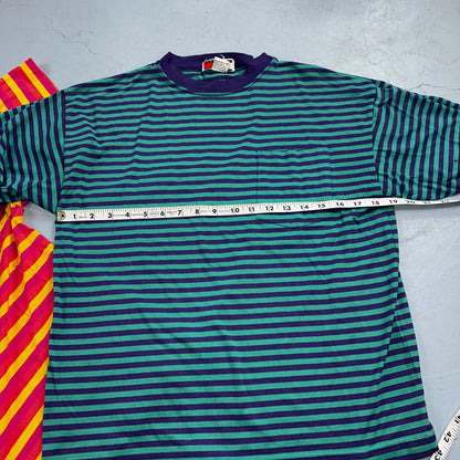Striped Lot of 2 Headliners VTG T Shirt 90s Green Blue Pink Yellow Fun Large