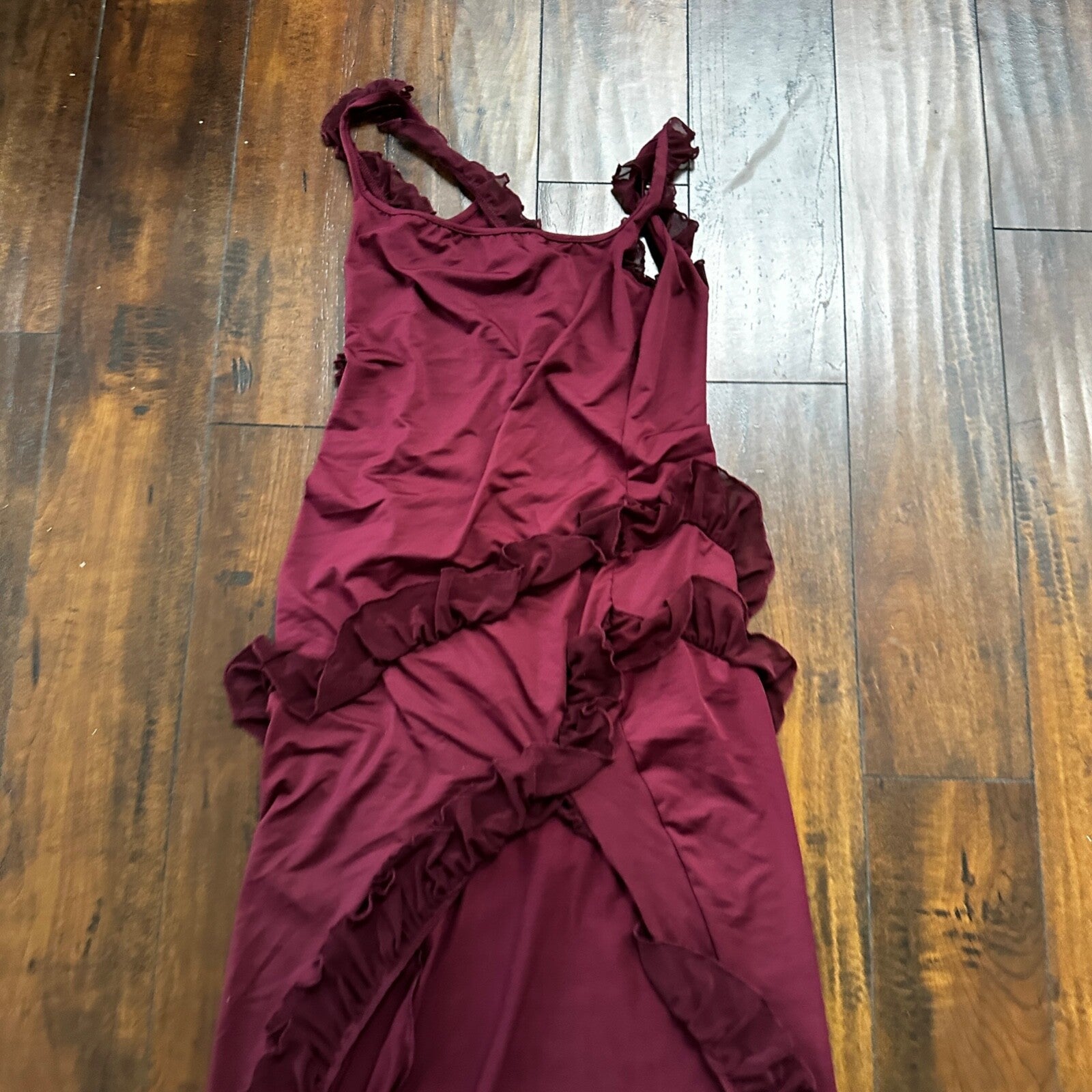 Womens ARIELA Maroon Sexy Midi Dress Strappy Summer Beach Split Sundress M