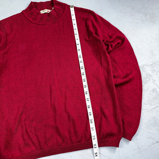 Orvis 100% Silk Pullover Red Mock Neck Sweater Women’s M Cable Knit Accent