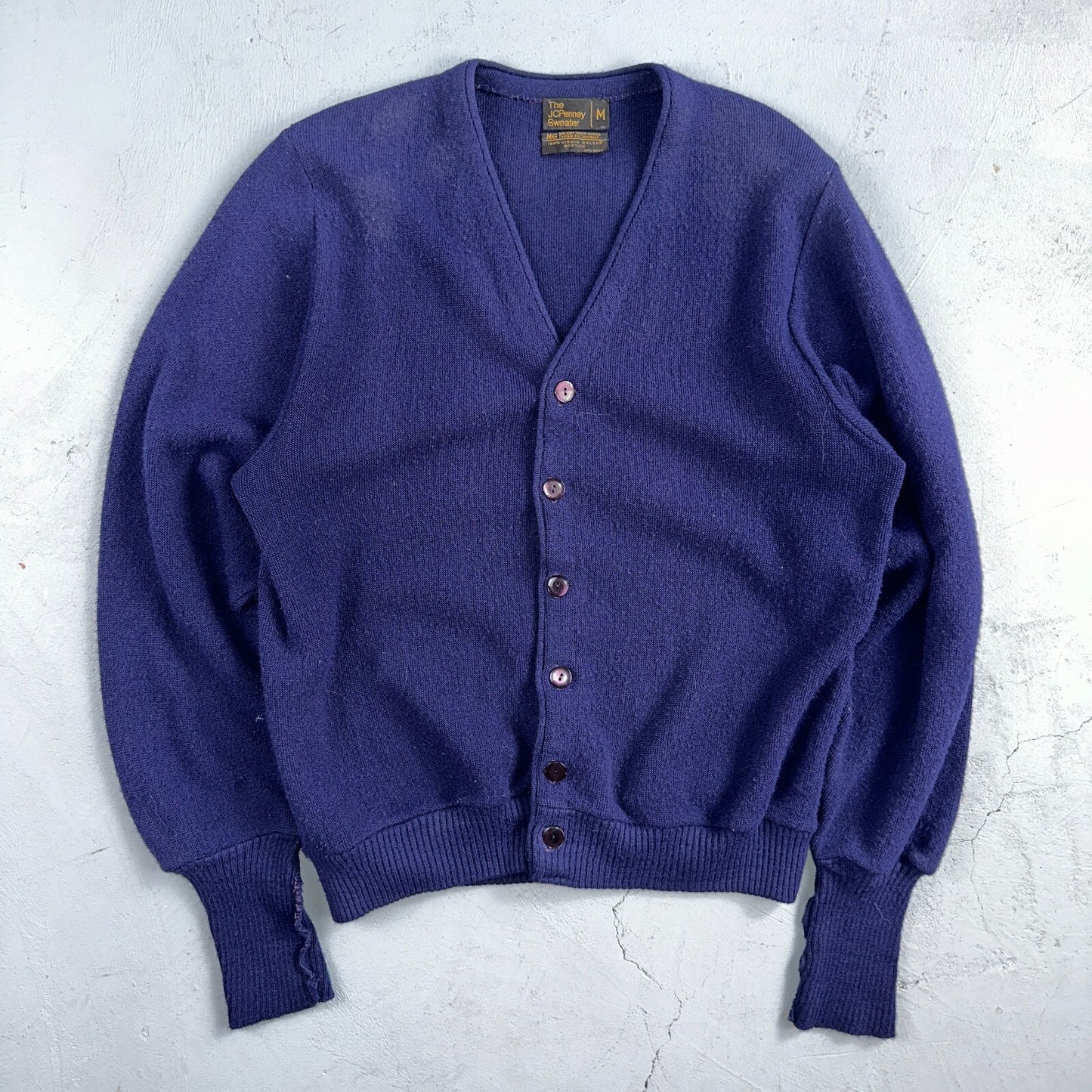 Vintage 80s JCPenney Acrylic Cardigan Sweater Men’s Size M Blue Penneys 1980s