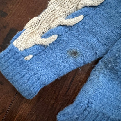 Vintage Handmade Wool Knit Sweater S Blue Pattern 1940s 1950s Rare 40s 50s WWII