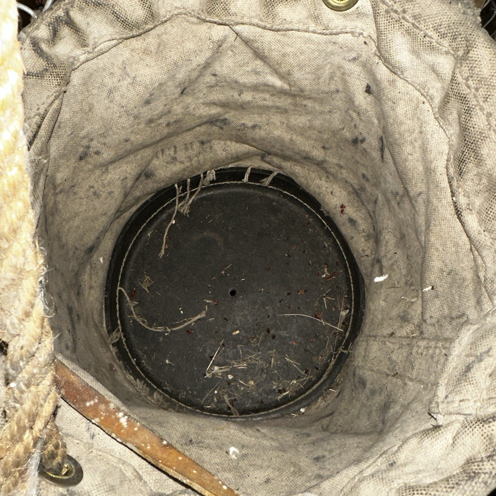 VTG Used Bell System Canvas Bucket Rope Lineman Tool Tote Barn Pulley Antique