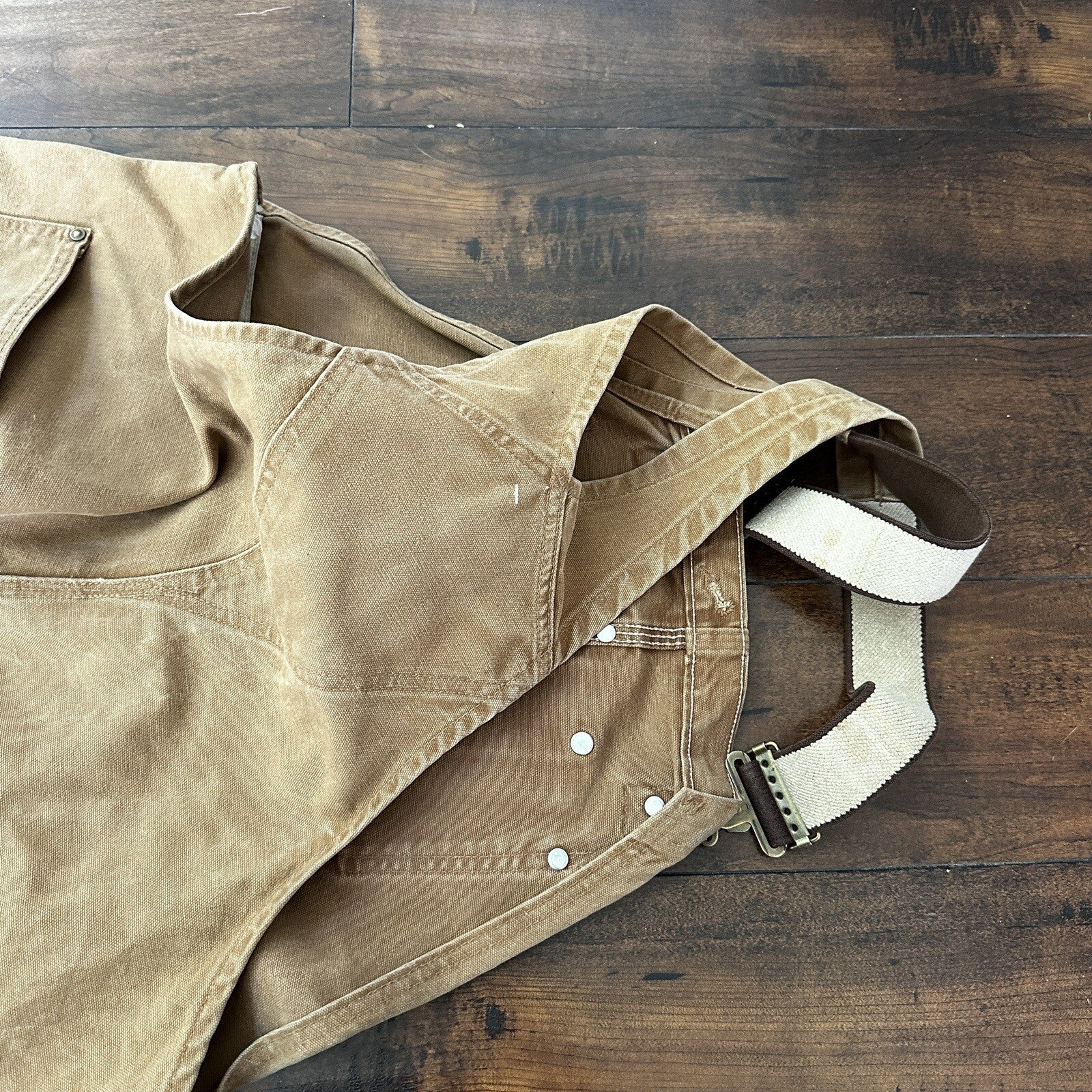 Carhartt DKB Double Knee Duck Unlined Bib Work Tan Brown Overalls 40x27 VTG