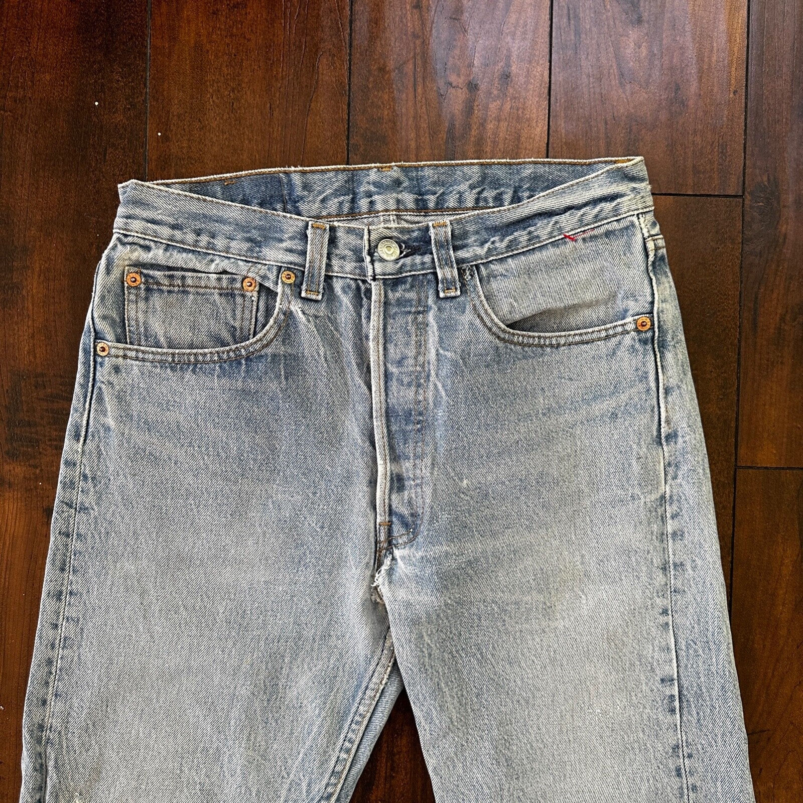 VTG 90s Levis 501 Button Fly 32x34 USA Tag Jeans Straight Wash Blue XX Act 29x29