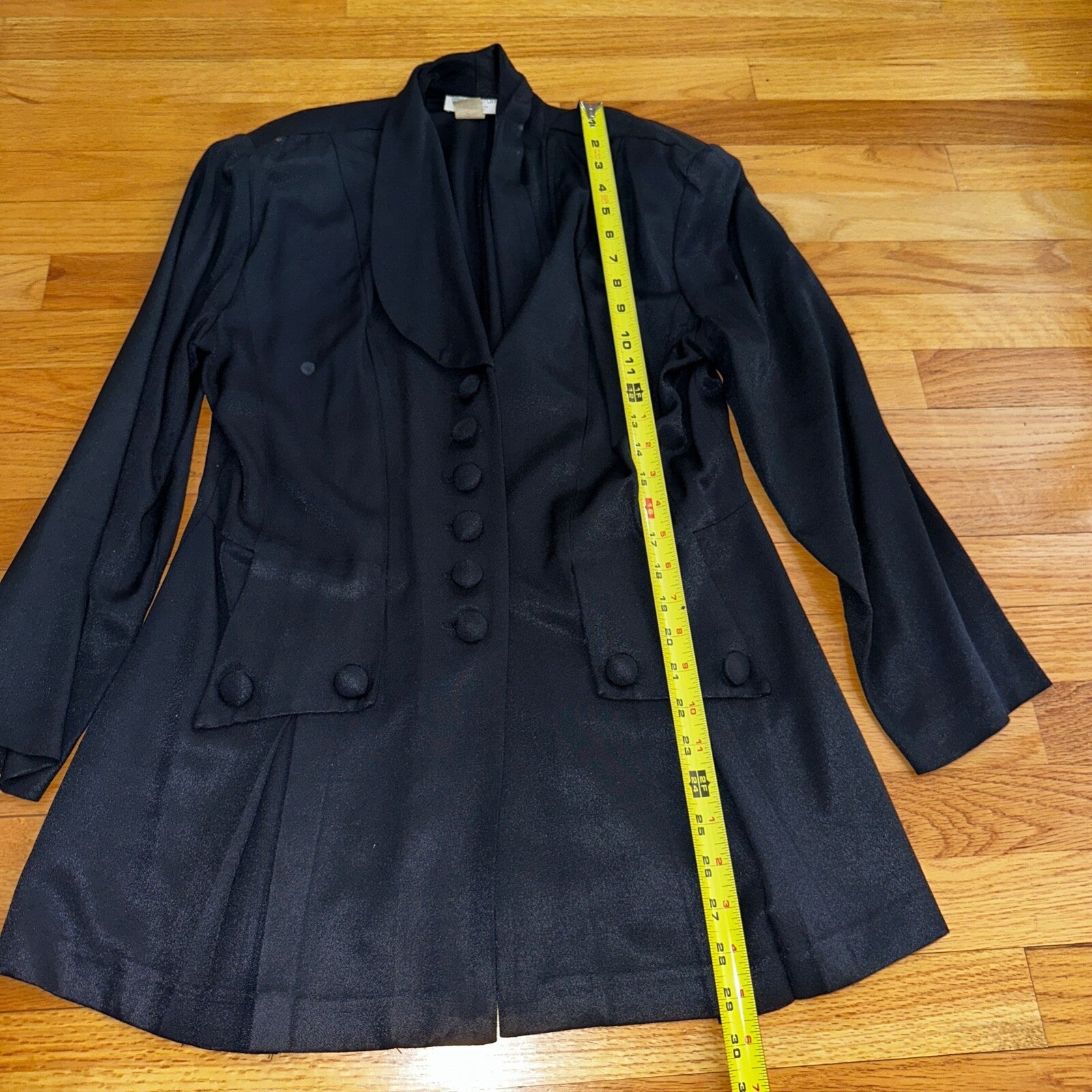Lew Magram Blazer Jacket Womens Size 12 Black Pleated Work Office Button Up VTG