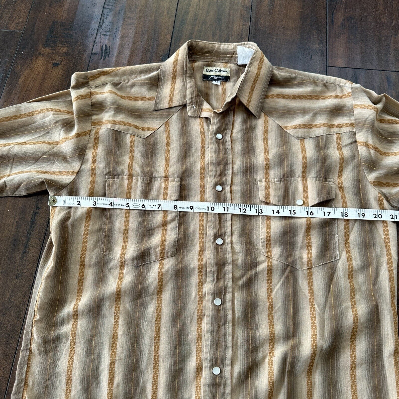 Mens ROPER Gold Collection Pearl Snap Button Front Pockets Western Shirt M Gold