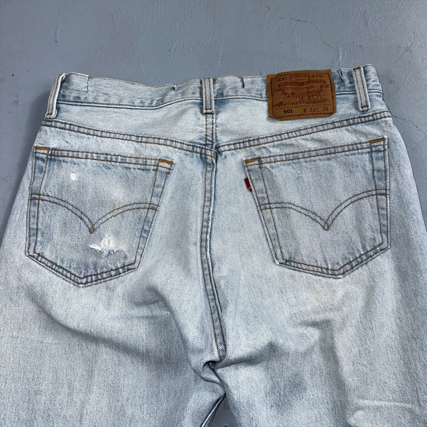 Levis 501 Vintage 90s USA XX Straight Leg Jeans Blue Light Wash 33x34 Act 31x32