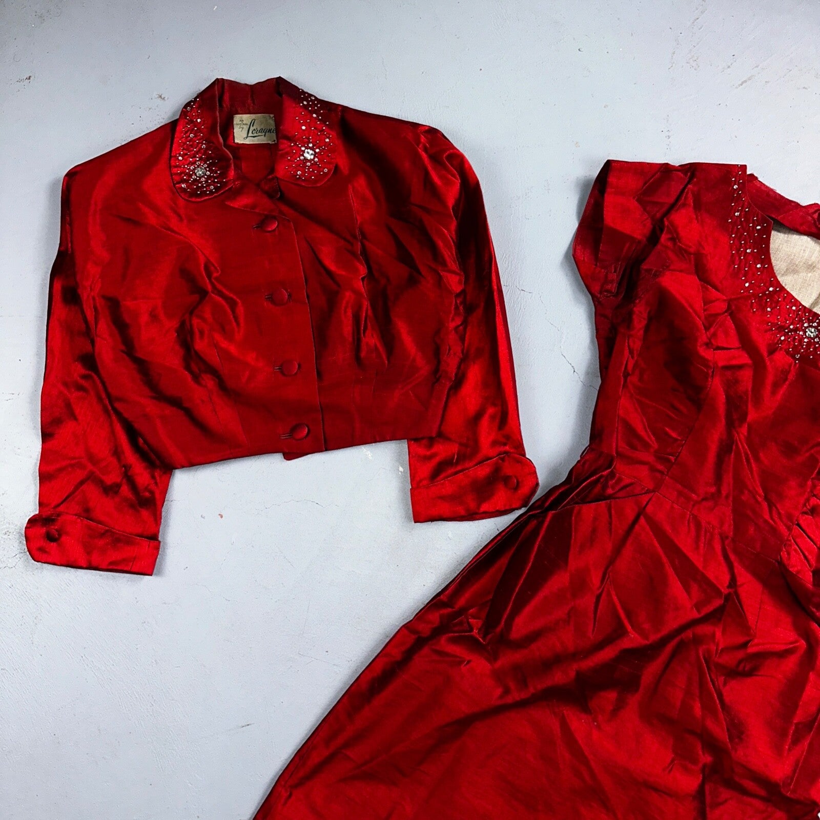 Real Vintage 1940s Lorayne Original Long Red Top Button Down Dress Women's 40s