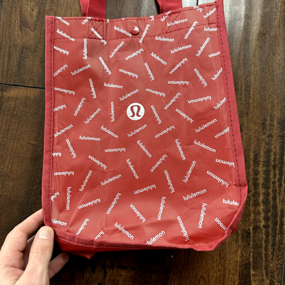 Lululemon Friends Reusable Bag Tote Small Snap Closure Shopping Cute Yoga Red