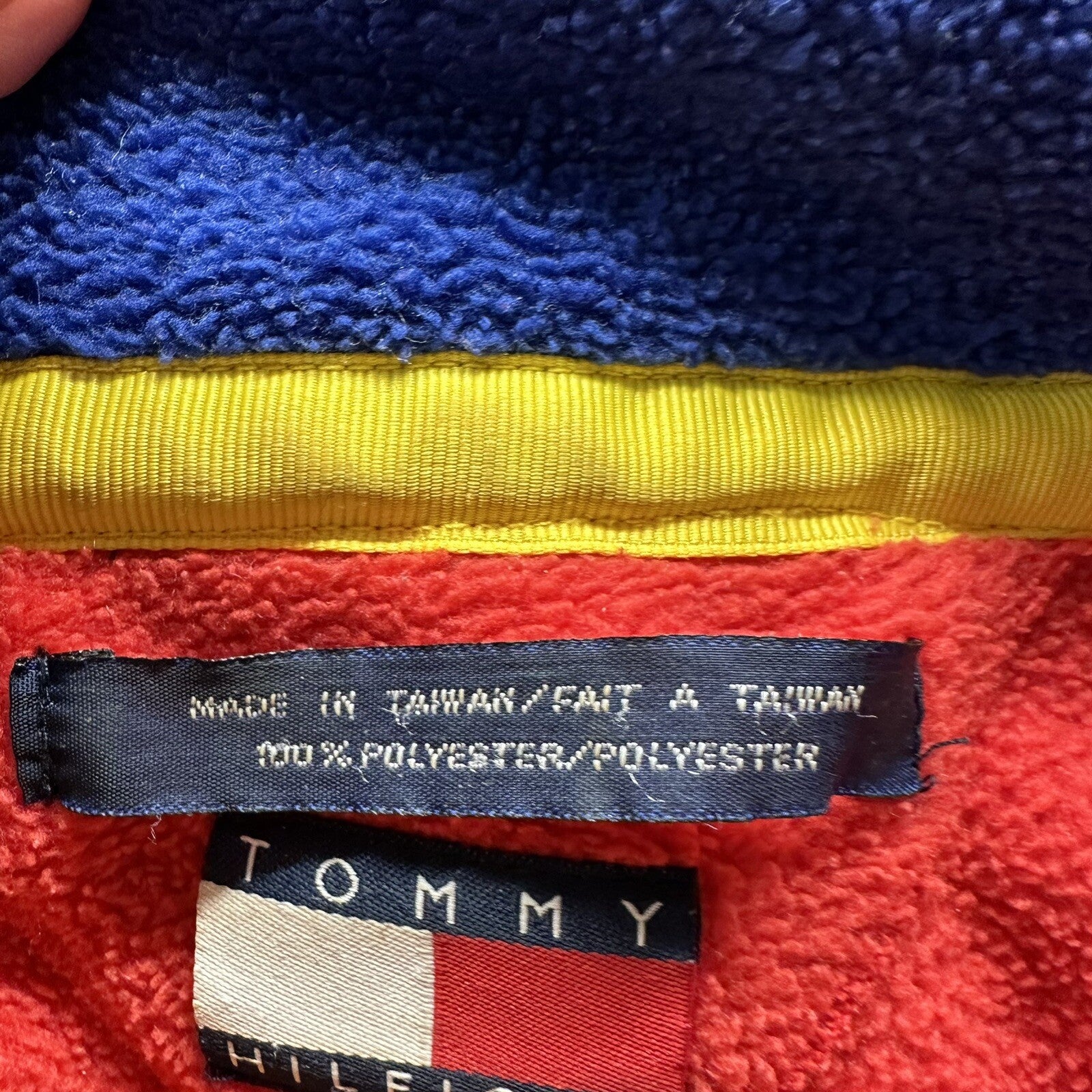 Tommy Hilfiger Logo Quarter Zip Fleece Vintage Red Pullover Jacket 80s 90s Rare