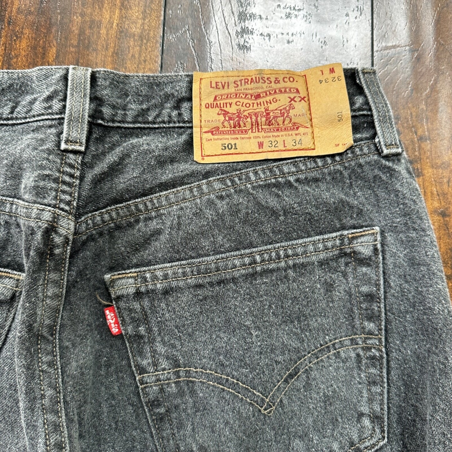 VTG 90s Levis 501 Button Fly 32x34 USA Tag Jeans Black Wash XX Act 30x32
