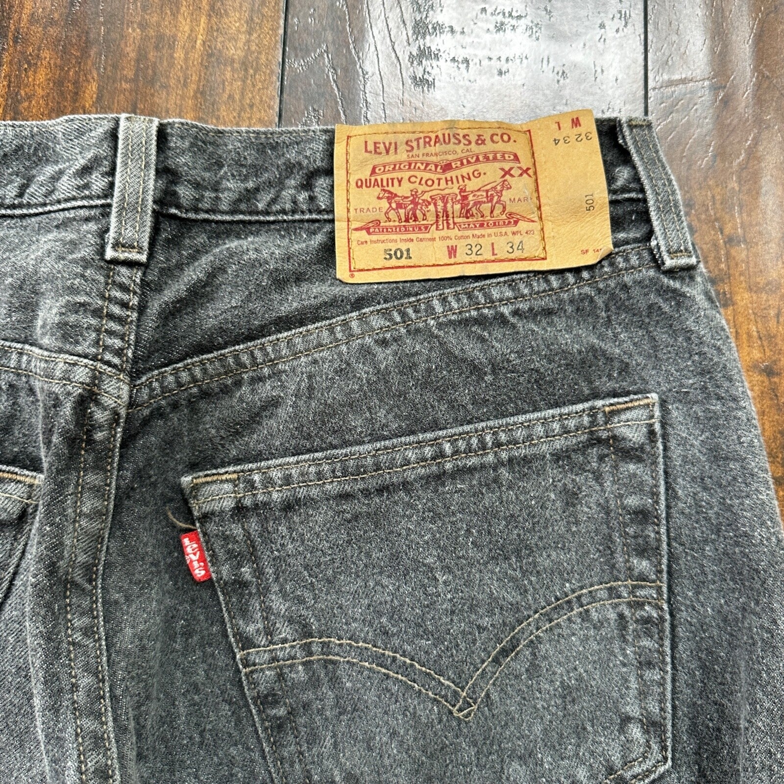 VTG 90s Levis 501 Button Fly 32x34 USA Tag Jeans Black Wash XX Act 30x32