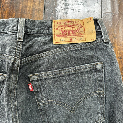 VTG 90s Levis 501 Button Fly 32x34 USA Tag Jeans Black Wash XX Act 30x32
