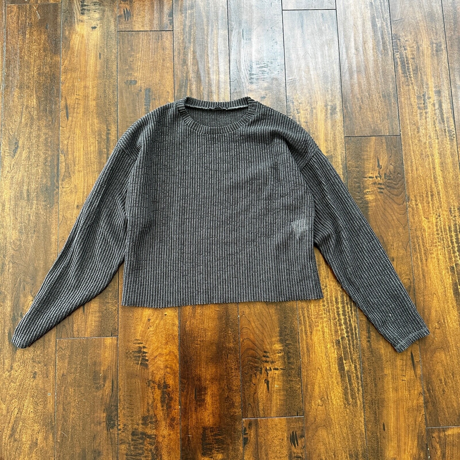 Zara Knit Chainmill Womens Sweater Shirt Size L Black/Grey Cute Top Crop