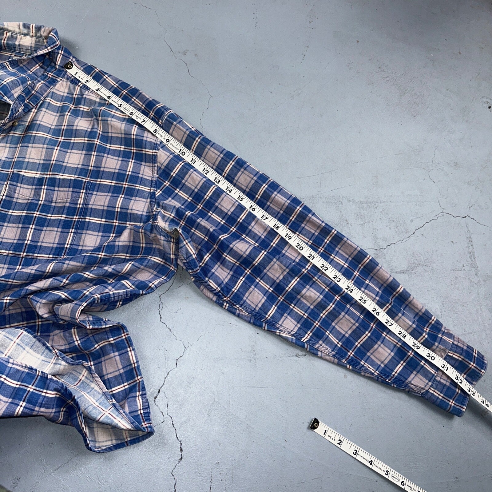 LL Bean Shirt Mens 2XL Blue Plaid Corduroy Button Down Traditional Fit VTG