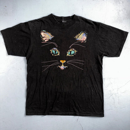 Vintage Airwaves T Shirt XL Black Cat Painted Artsy Screen Stars 1990 Rare Rap