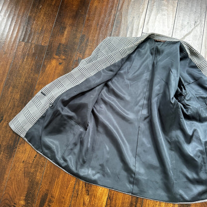 Vintage Cricketeer Womens Nordstrom Double Breasted Blazer Pure Wool 80s Plaid