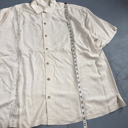 Tommy Bahama Mens Camp Hawaiian Shirt 2XL Silk White Aloha Floral Summer