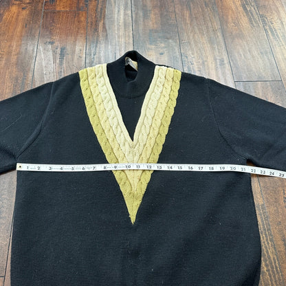 VTG Damon Sweater Mens L Black Gold Neck Wool Italy True 60s 70s RARE Stripe
