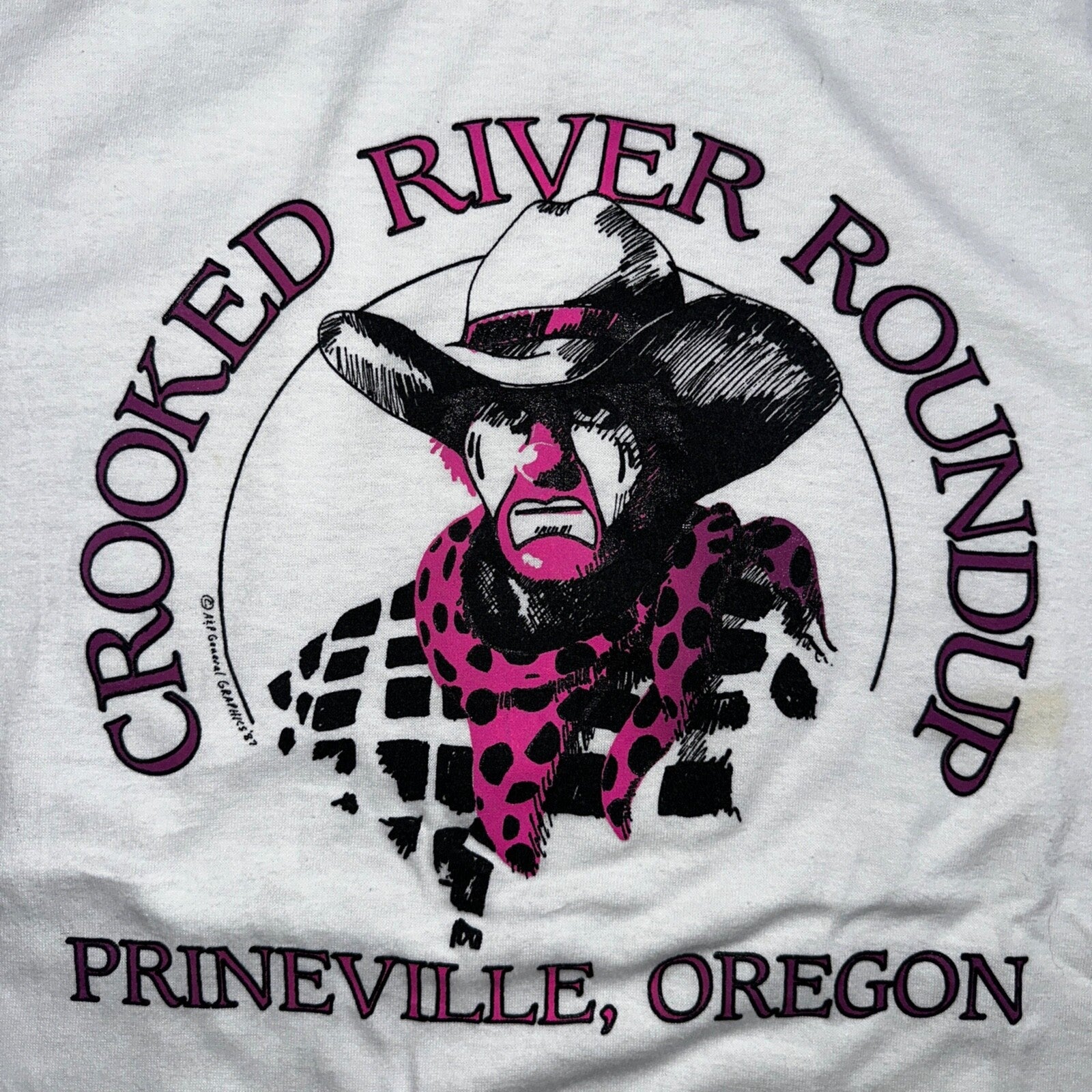 Prineville Cowboy Oregon VTG T Shirt River Graphic Single Stitch White XL 90s