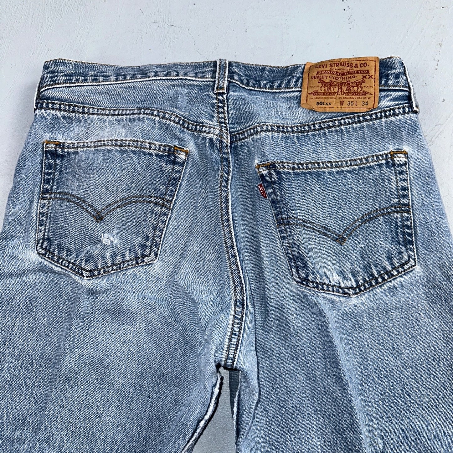 Levis 501 Vintage 90s USA XX Straight Leg Jeans Blue Light Wash 35x34 Act 33x30
