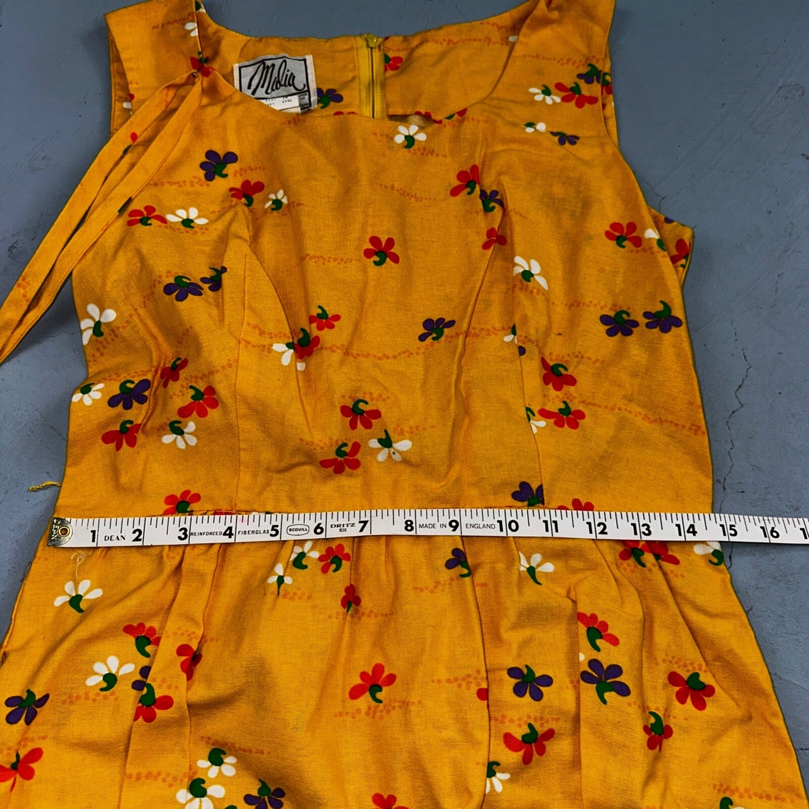 Vtg 70s Malia Honolulu Hawaiian Bright Flower Power Belted Maxi Dress Sz 14