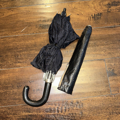 Vintage Telescoping Umbrella Leather Handle and Case 70s 80s Antique Black Basic