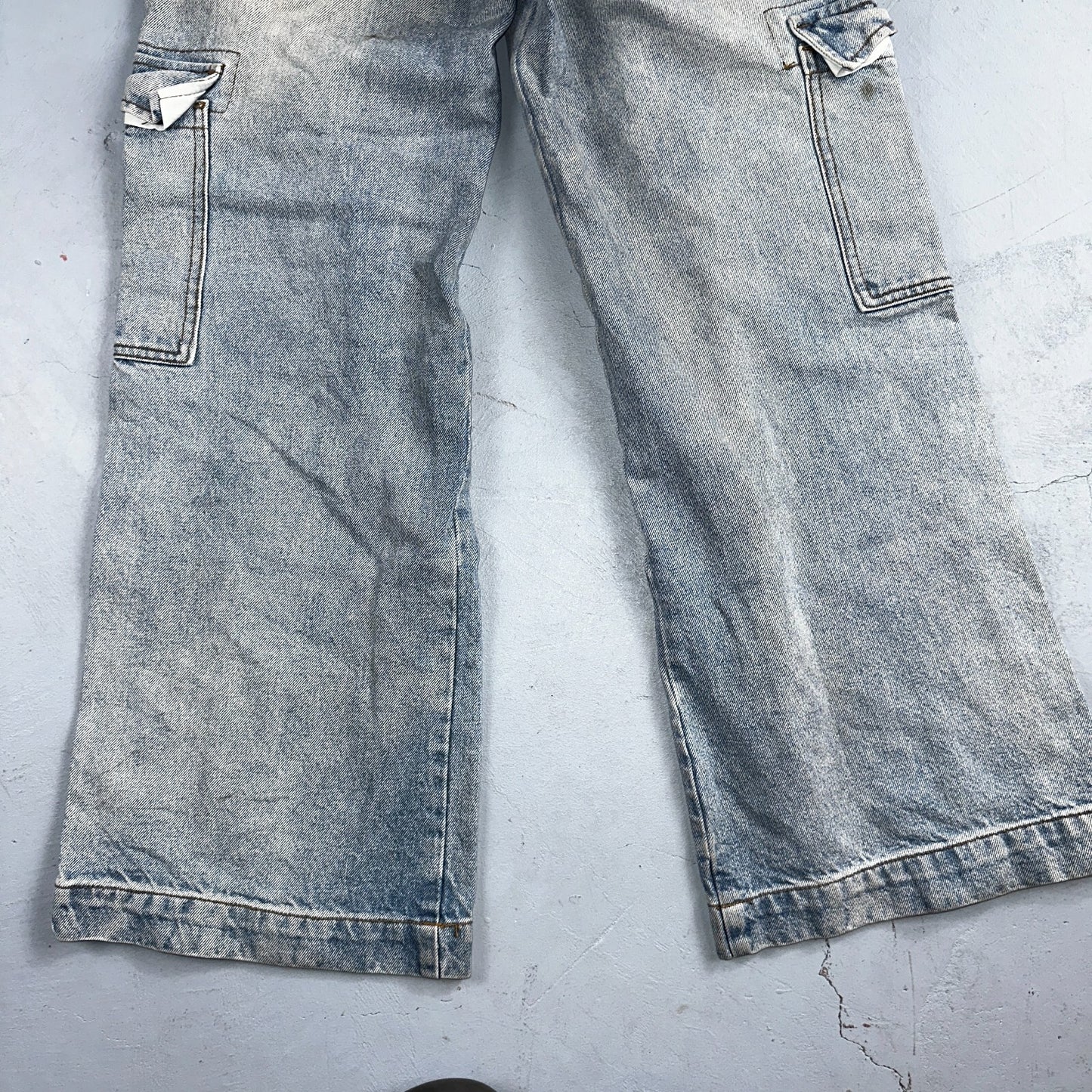 J Galt Jeans Womens Wide Leg Blue Cargo Denim Cotton Light Wash 27x30 Small