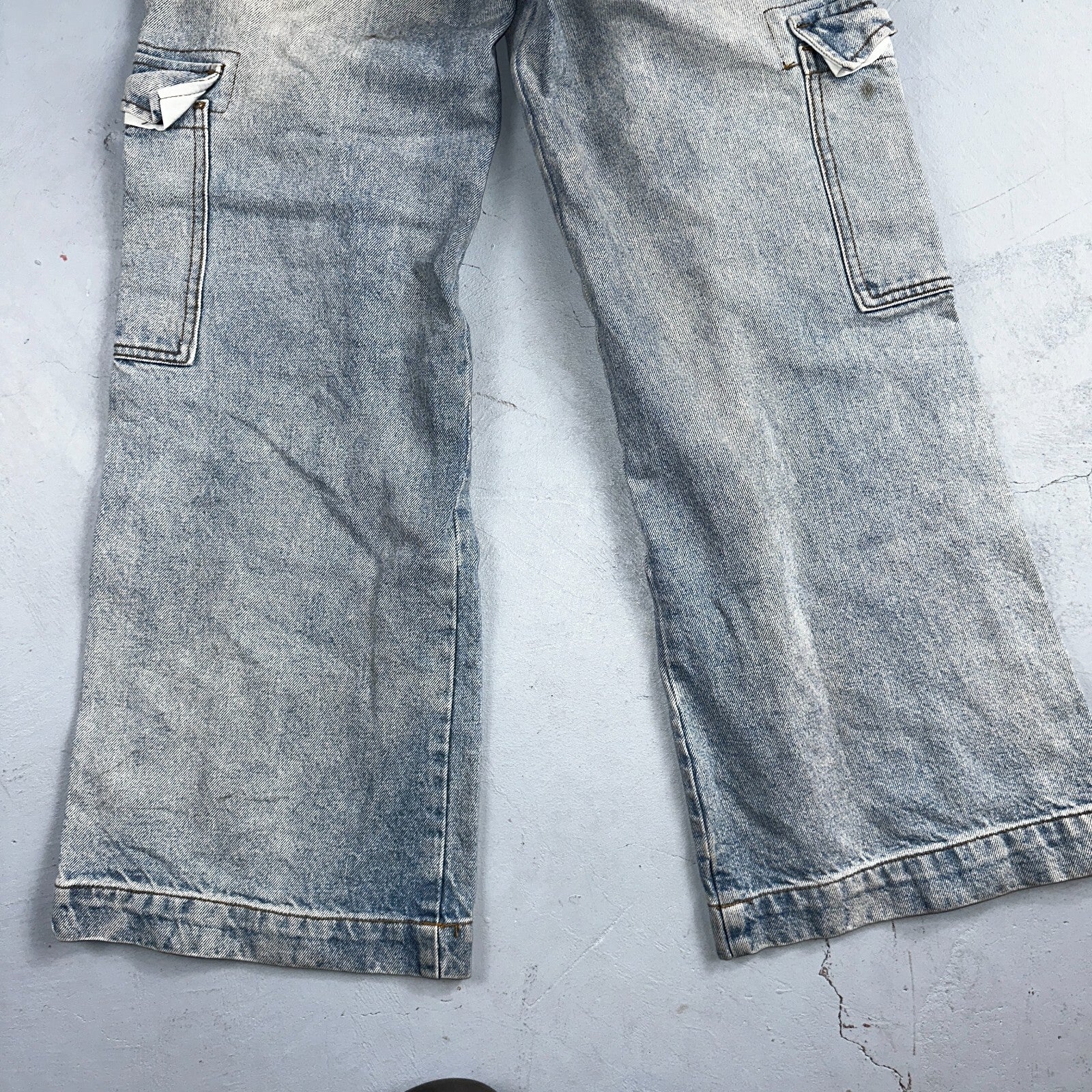 J Galt Jeans Womens Wide Leg Blue Cargo Denim Cotton Light Wash 27x30 Small