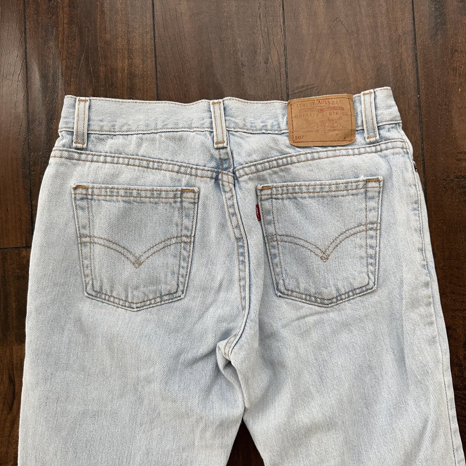 Vtg Levis 507 Superlow Slim Light Blue Jeans Womens Tag 5 X Capri 27x21 USA 90s