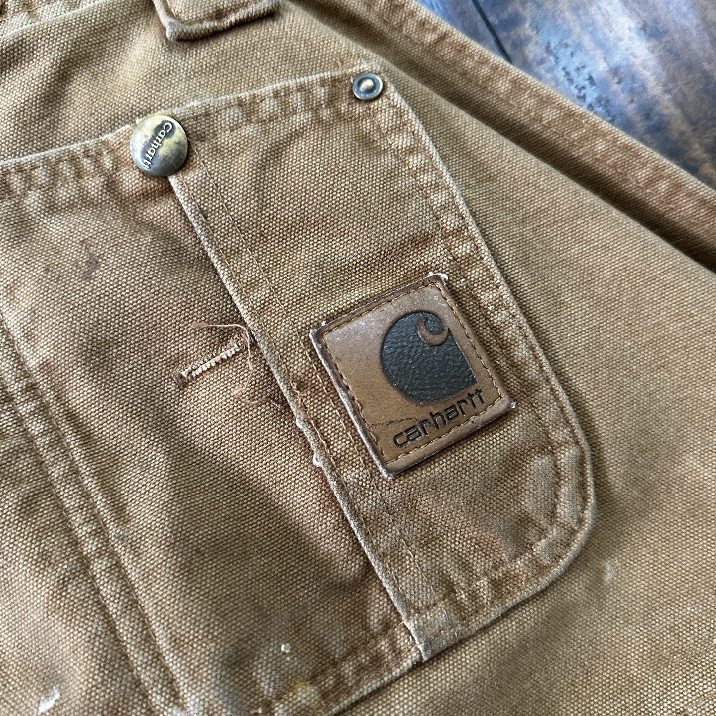 Carhartt DKB Double Knee Duck Unlined Bib Work Tan Brown Overalls 40x27 VTG