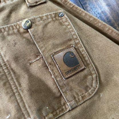 Carhartt DKB Double Knee Duck Unlined Bib Work Tan Brown Overalls 40x27 VTG