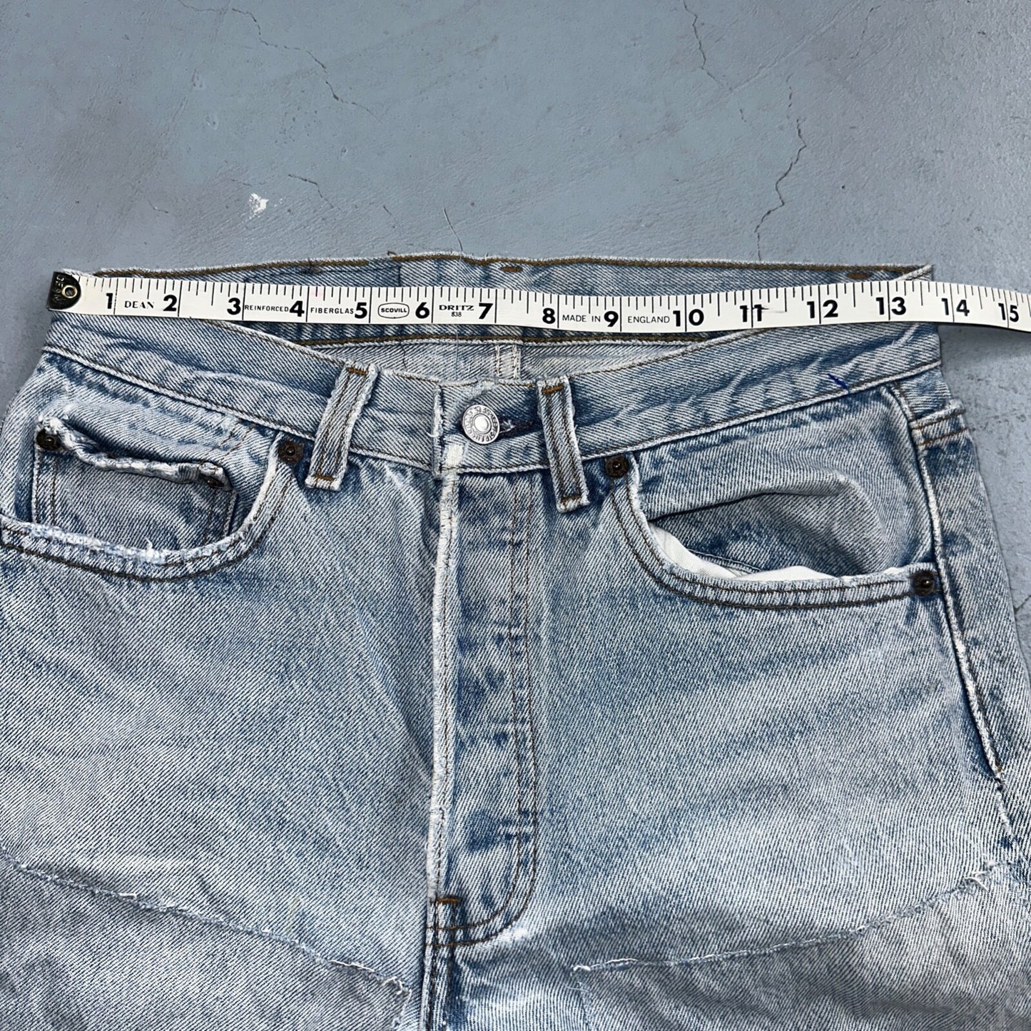 Levis 501 Vintage 80s USA XX Straight Leg Jeans Blue Light Wash Thrash Act 27x28